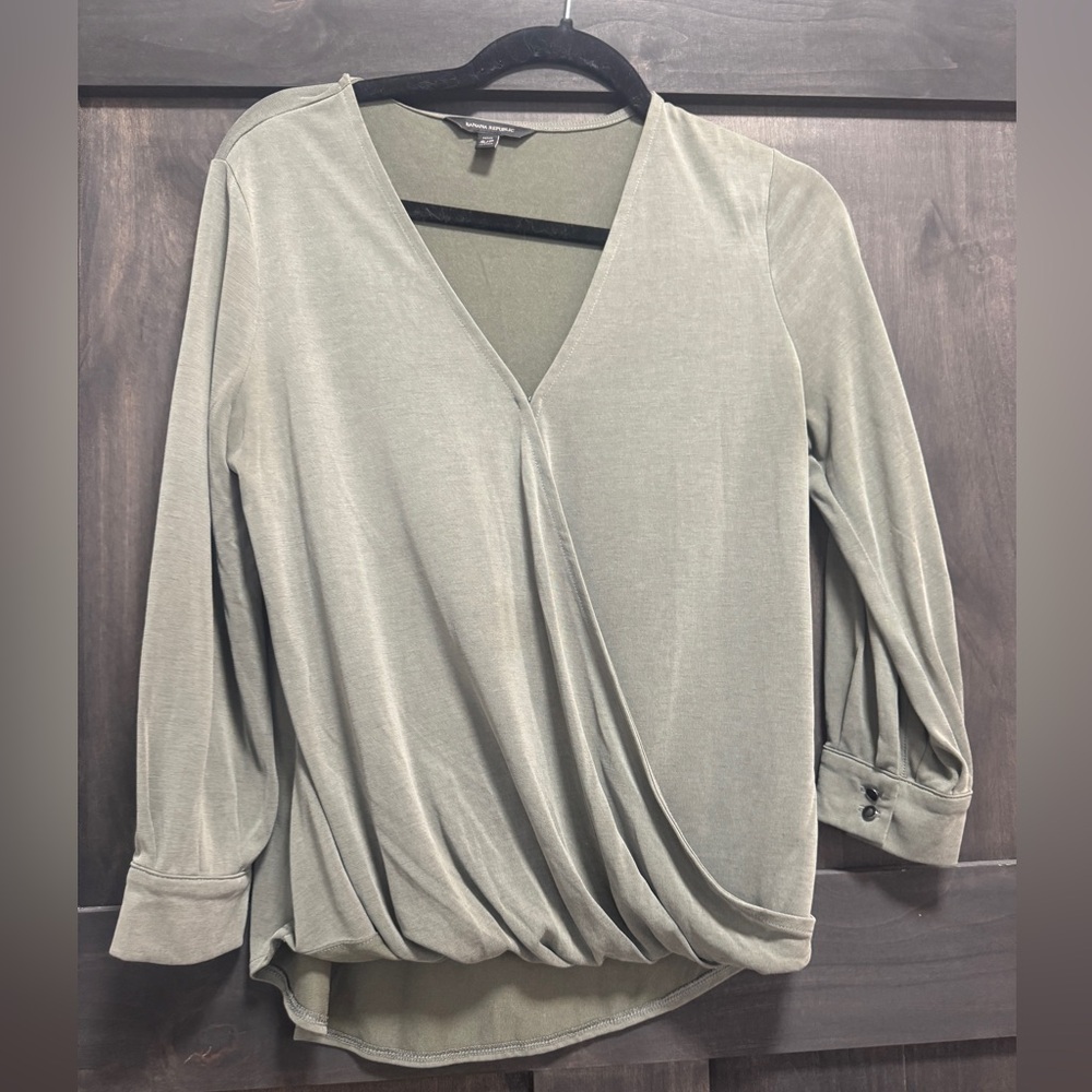 Banana Republic Women's V-Neck Wrap Blouse - Light Olive Green